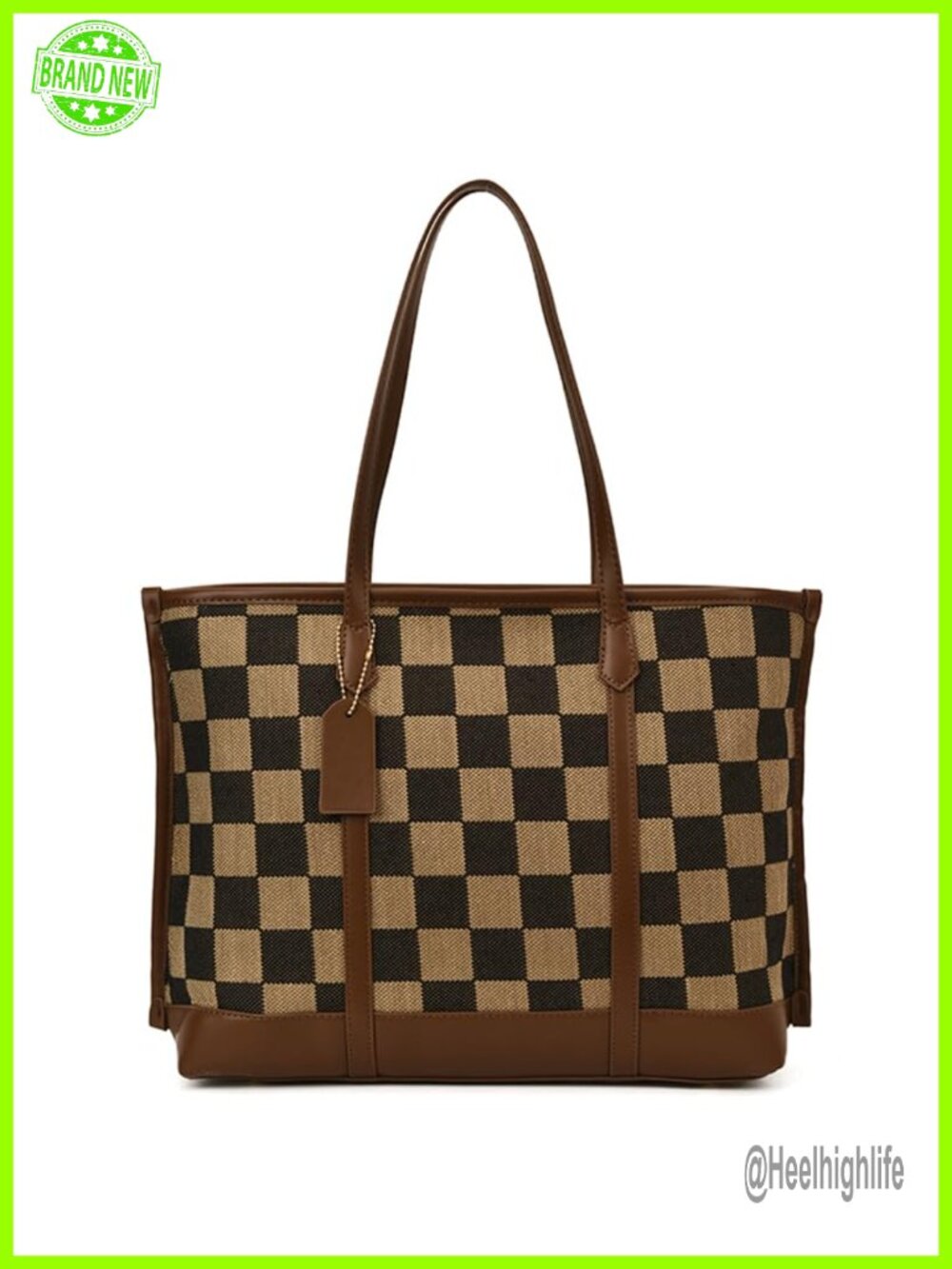 Checkered Canvas Tote Bag Large Slouchy Work Tote Hobo Shoulder Bag